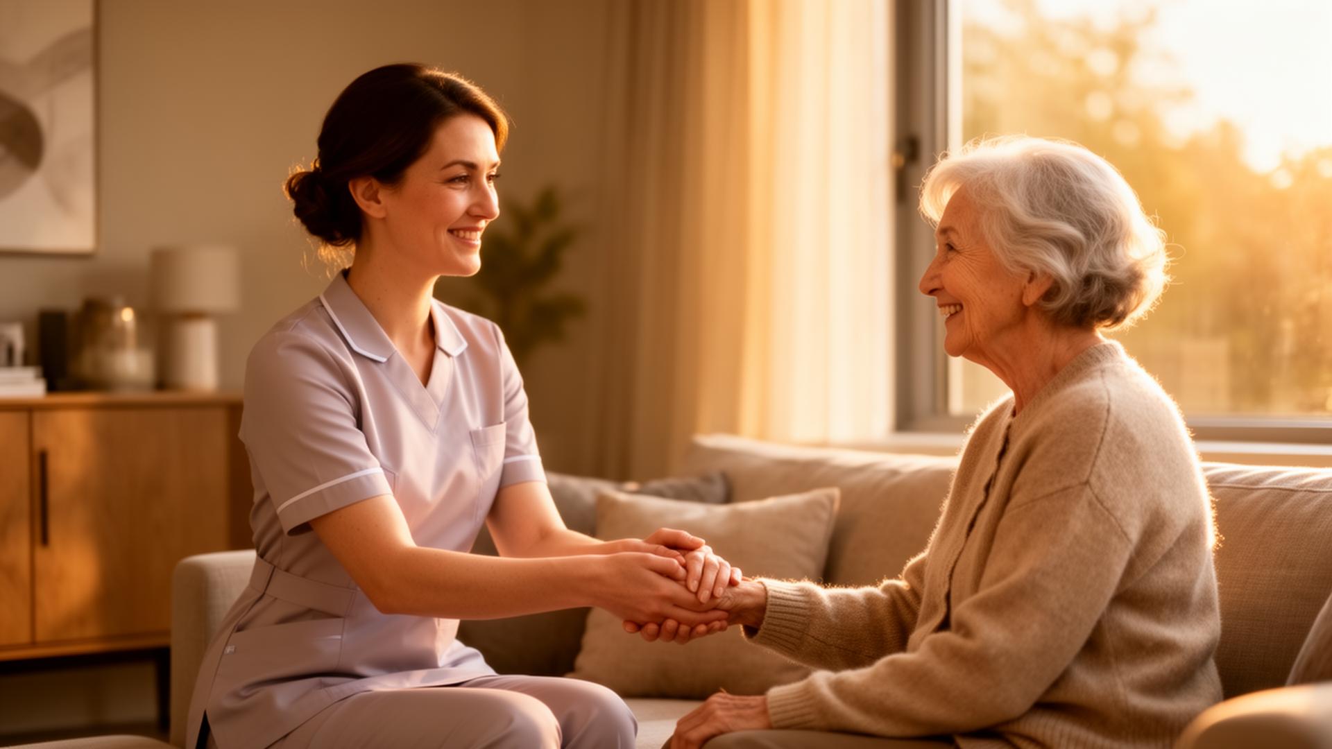 Universel Care professional caregiver supporting an elderly client at home